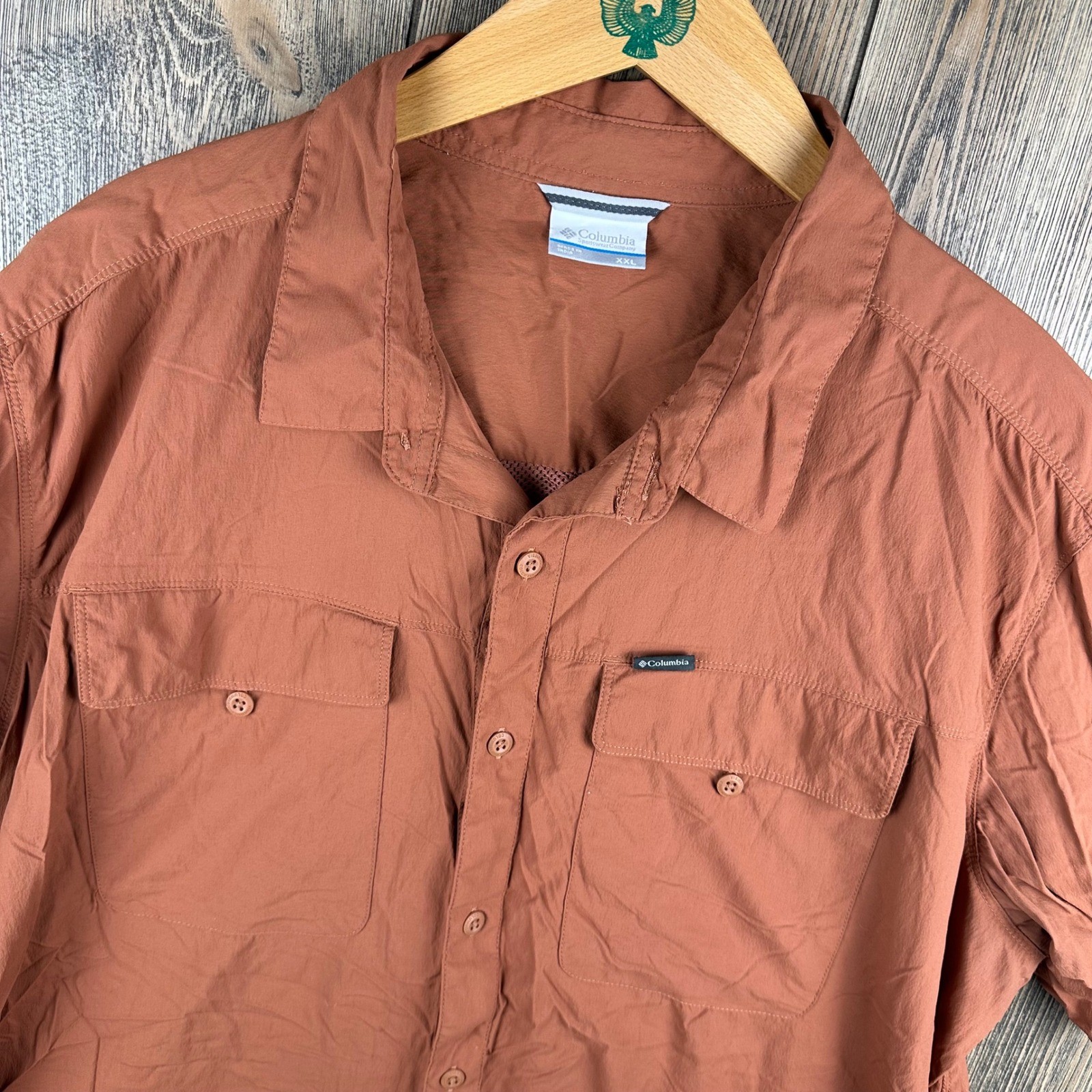Columbia Short Sleeve Button Up Shirt Men XXL Rust Vented Fishing Stretch