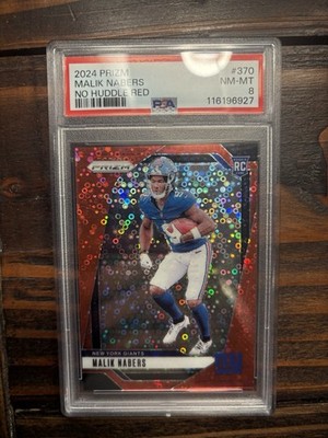 2024 Panini Prizm Malik Nabers RC No Huddle Red Rookie #/75 Giants PSA