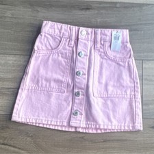 Old Navy Girls Size 8 Pink Denim A-Line Skirt Button Front Pockets Belt Loops