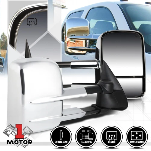 [Pair]Chrome Power+Heated Extendable Towing Side Mirror for 99-02 Suburban/Tahoe