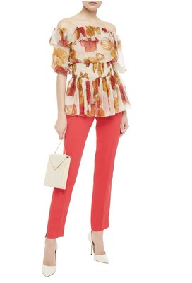 off the shoulder shirred peplum blouse