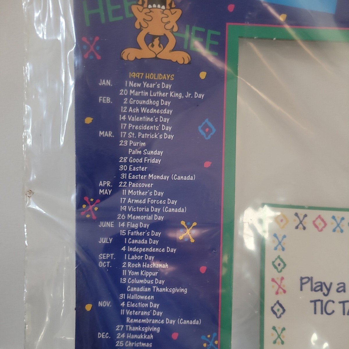 Garfield Dry Erase Wall Or Desk Calendar Notepad Game Holidays 1997 VTG |  eBay