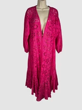 $549 Rococo Sand Women's Pink Embroidered Cutwork Self-Tie Kaftan Dress Size L