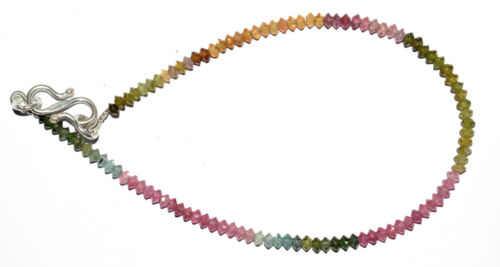925 Sterling Silver Natural Multi Tourmaline stone Cut 3mm 15 cm Strand Bracelet - Picture 1 of 5