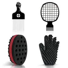 Curl Sponge Set with Glove Metal Brush Pick and Twist Comb for Men and Women