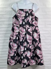LACE MESH Women’s Sz 2X Black Floral Zip Strap Pleated Pockets A-line Dress