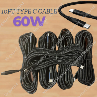 1-6X 60W TypeC Fast Charger PD USB C Cable 10Ft For iPhone 15 16 Android Samsung