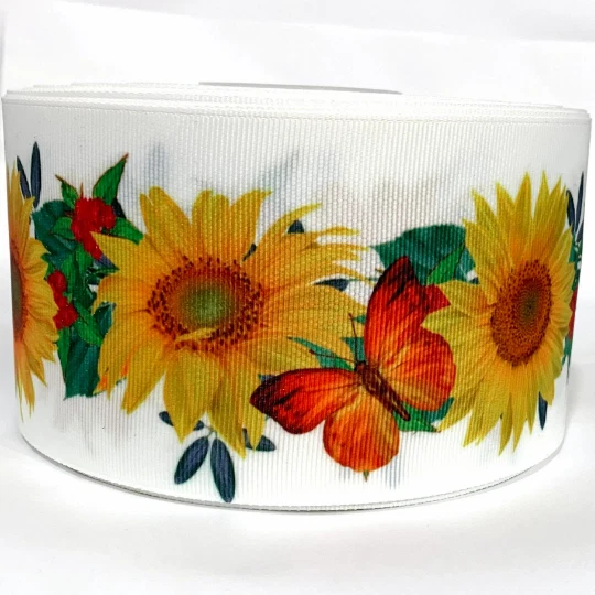 GROSGRAIN RIBBON 5/8", 7/8", 1.5", 3" Sunflowers - Summer - Spring Butterfly - Image 1 of 1