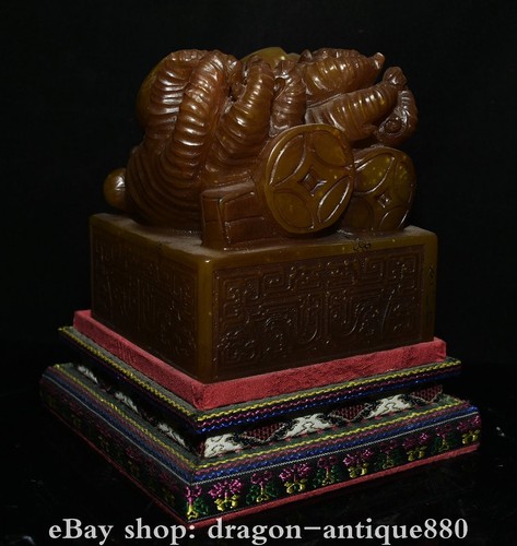 6'' Old Chinese Dynasty Shoushan Stone Fengshui Fu Shou Peach Seal Stamp Signet - Picture 9 of 17