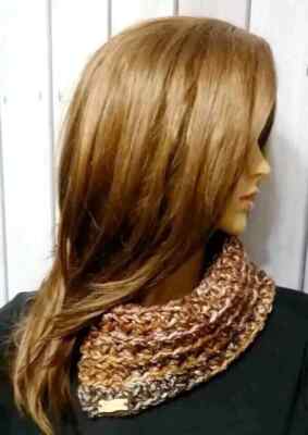 handmade crochet womans bandanna cowl scarf chocolate brown USA seller