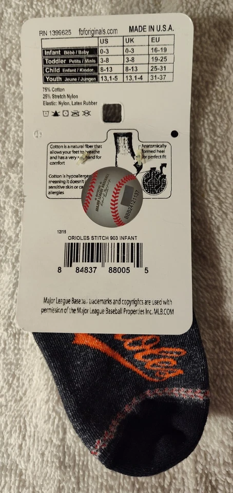 Baltimore Orioles Infant Socks Size 0-3 MLB Unisex FBF Sportswear (2) Pair Lot - Image 2 of 2