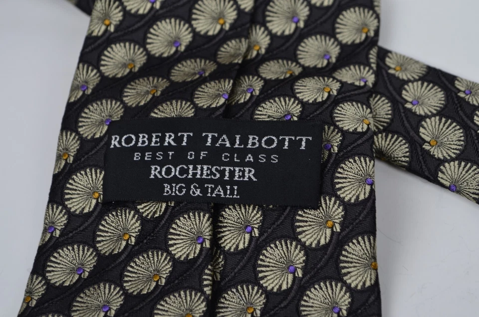Corbata de seda pesada única Robert Talbott BoC MEJOR DE SU CLASE emblema floral plateada EE. UU. Foto 3 de 4