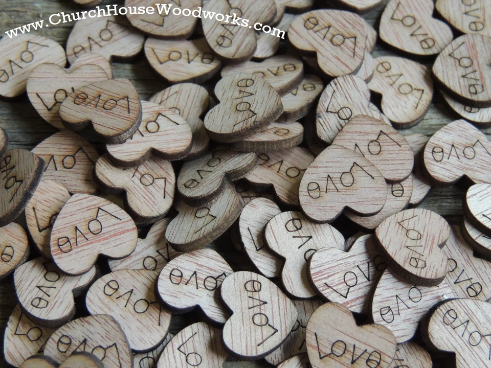 100 wooden love hearts rustic wedding table confetti, invitations USA - Image 4 of 4