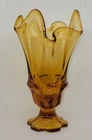 1969 Fenton Valencia Vintage Amber Yellow Glass Handkerchief Vase 7" Compote