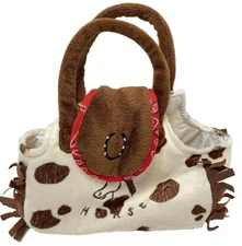Playmaker Toys Plush Soft Kids Spotted Horse Purse Fringe Double Handle 7 x 6 In