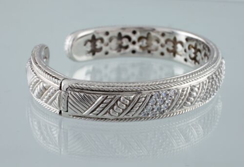 Judith Ripka Argento Sterling Chiusura a Scatto Polsino Bracciale W/ Cz Accenti - Foto 1 di 6