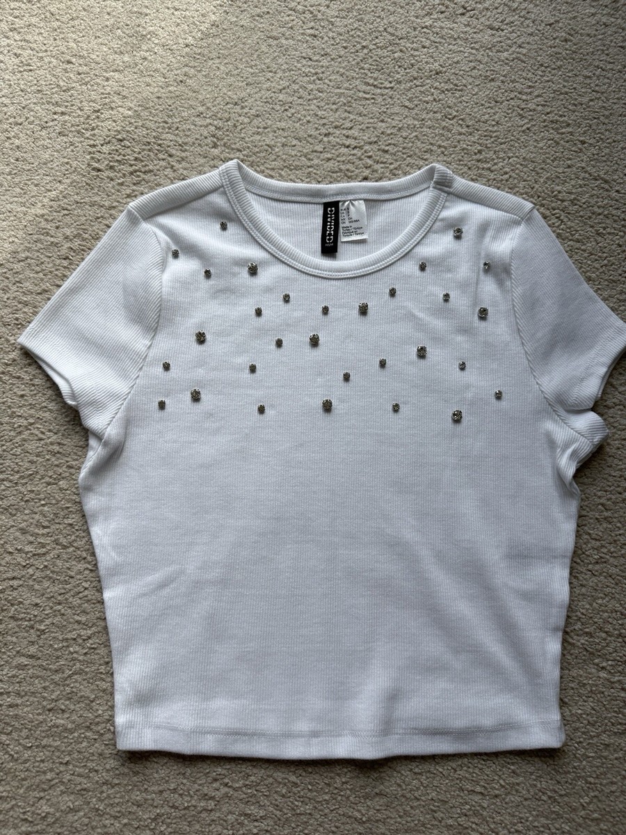 Top Manches 3/4 Rayé Noir Et Blanc H&M Divided - Taille S - Cropped, Jersey Stretch - Neuf Sans étiquettes