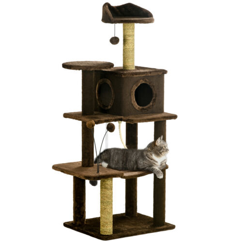 PawHut arbre à chat pour chats d'intérieur, tour à chat moderne avec poteaux à gratter, maison - Photo 1/9