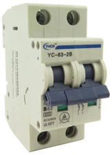 YuCo YC-63-2B Miniature Din Rail Circuit Breaker B-Curve 63-Amp 2P 480VAC 220VDC