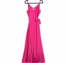 Amanda Uprichard 100% Silk Wrap Maxi Dress Sz Small Hot Pink Adjustable Strap