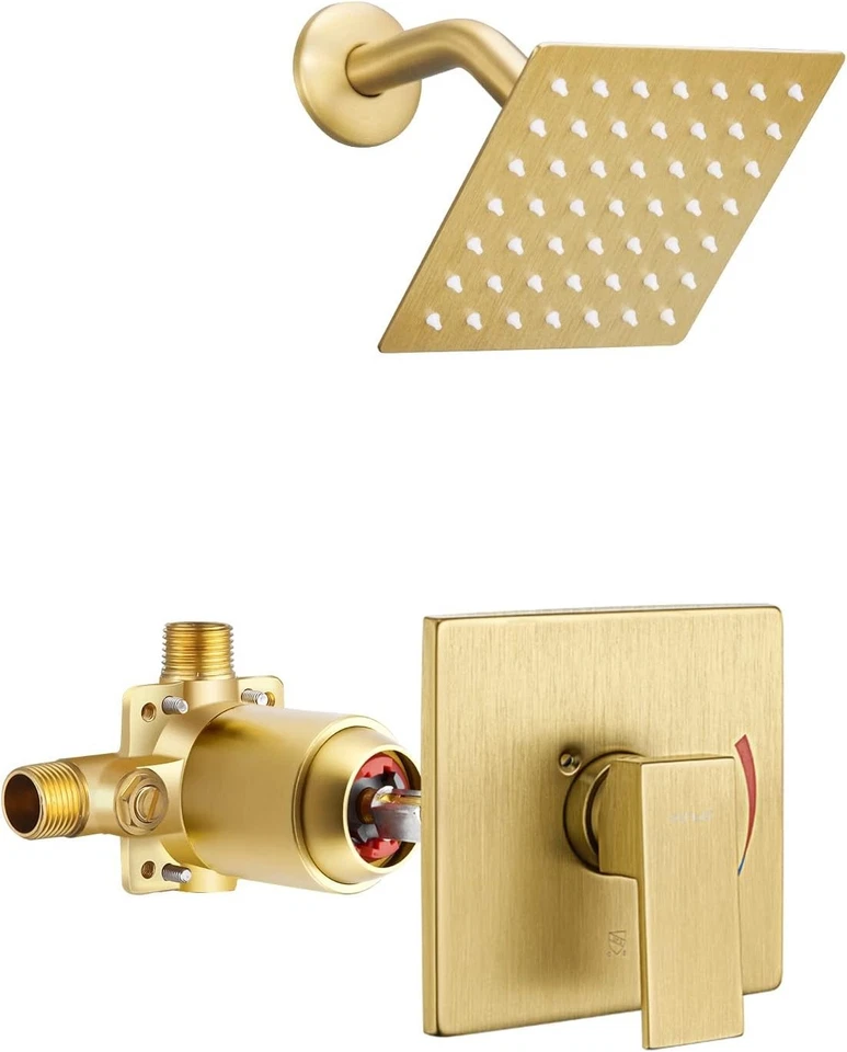 Brushed Gold Shower Faucet Set with 6" Rain Shower Head - Image 3 of 4