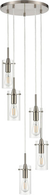 Modern 5-Light Cluster Pendant Chandelier in Brushed Nickel for High Ceilings