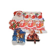 Lot of 10 Vintage Die Cut Christmas Cardboard Cutouts Some Flocked Double Sided