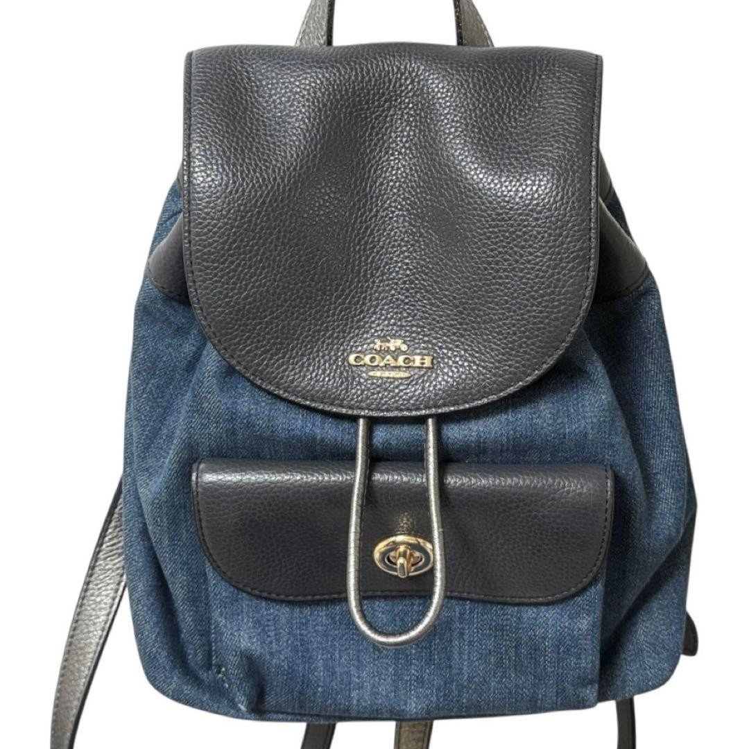 COACH Mini Billie Backpack Denim Leather Floral Gray Blue  display picture 1