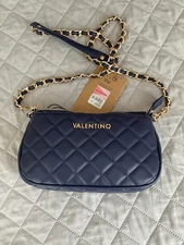 Mario Valentino Borsa Ocarina  Blue Navy Crossbody Handbag on Chain New