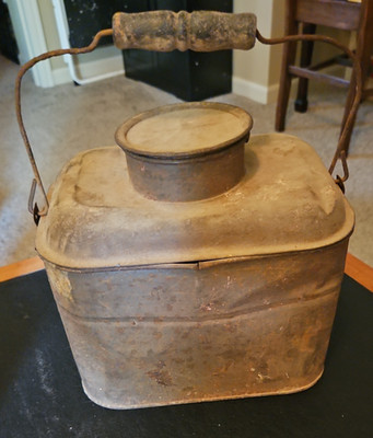 Antique Railroad or Coal Miner s Metal Lunch Box Pail with handle