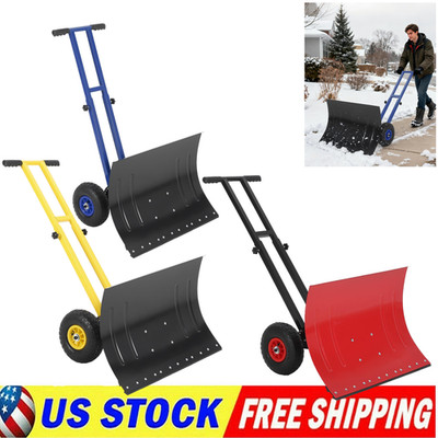 Heavy Duty Snow Shovel with Wheels Steel Dual Handle Push Snow Pusher Shovel