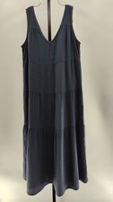 Quince Women 100% Organic Cotton Gauze Tiered Maxi Dress Indigo Blue M