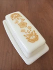 Vintage Pyrex Milk Glass Covered Butter Dish Gold Butterfly Floral