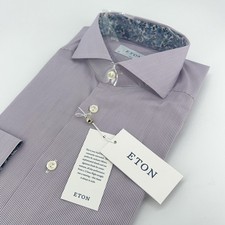 Eton Shirt Mens 39 15.5 Purple Stripe Slim Fit Poplin Dress Long Sleeve
