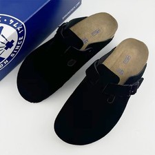 Birkenstock Boston Black Clogs Suede Leather Soft Footbed Unisex Shoes