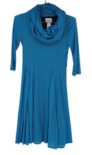 NWT BETHANY Ribbed Blue A Line Flair Scarf Midi Dress Size PM Medium NO BELT