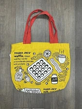 Trader Joe’s Waffle Tote Bag Grocery Shopping Toast Cotton Yellow Red Reusable