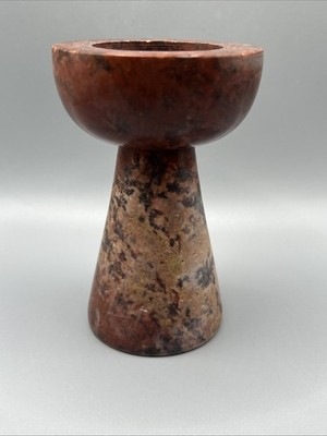 Vintage 60s-70s Unique ArtyLite Carved Travertine Candle Holder 4 T x 2.75 D
