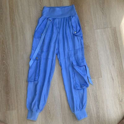 Cinq a Sept Harmony Satin High Rise Cargo Jogger Pants In Endless Sky Size XS