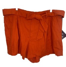 AVA VIV SIZE 1X NEW LINEN BLEND SHORTS ORANGE RUST BELTED