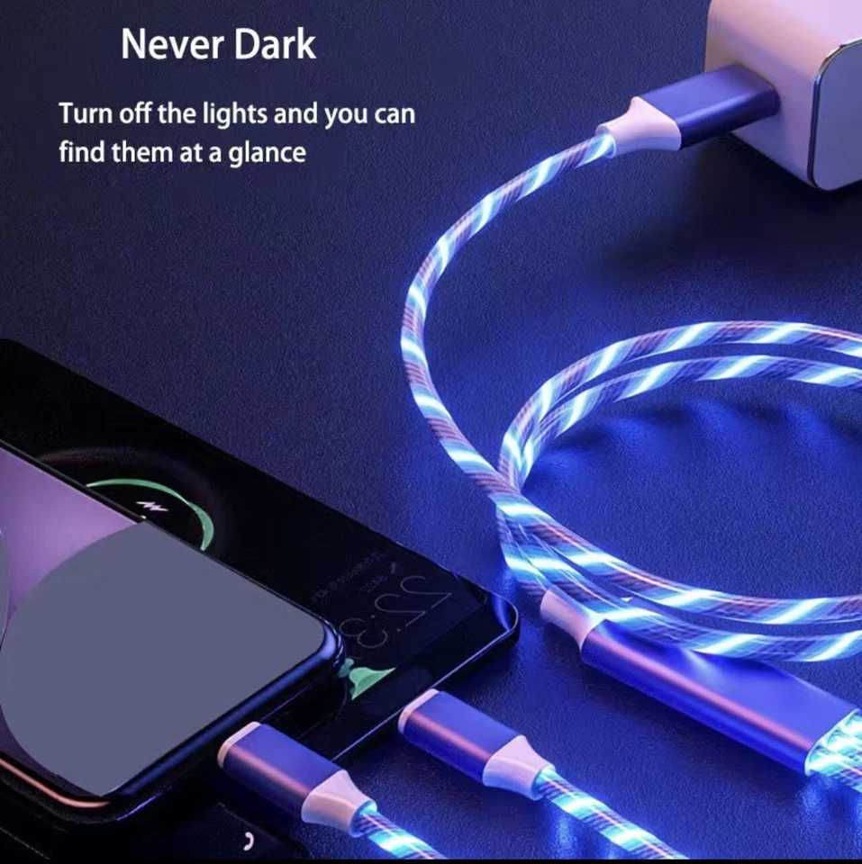 3 in 1 LED Fast Cable Cell Phone Charger Cord For iPhone Android Type-C USB - Image 3 of 4
