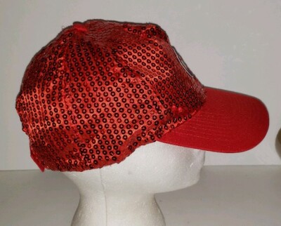 Red Baseball patch Sequined Sparkle Adjustable Cap Hat NWOT  display picture 1
