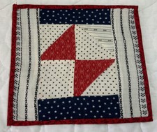 Vintage/Antique Patchwork Quilt Table Topper, Four Patch, Triangles, Red, Navy