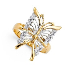 GOLD - 14K Two Tone Gold Cubic Zirconia Fancy Butterfly Ring