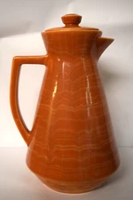 Esmond Pottery California Orange Swirl Lidded Pitcher  9 1/2" USA #219