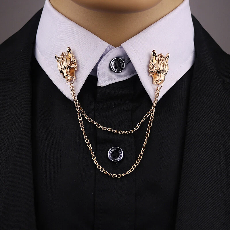 Punk Chain Wolf Brooches Collar Pins Lapel Pin Brooch Men Tassel