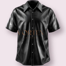 Gay Men's Real Black Leather Shirt Lambskin Leather Stylish Slim Fit Shirt LGBT