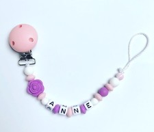 Pacifier Chain Bow Nuckelkette Tei kette with Name Pink Lilac White