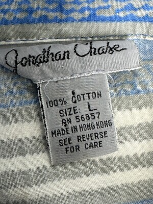 Jonathan Chase Mens Button Up Shirt Large Blue Striped Short
