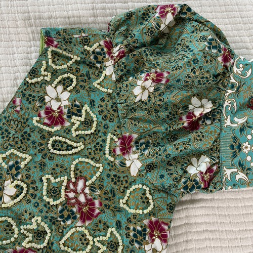 Dotun Dongo Dress Womens XL Green Floral Maxi Beaded Cottagecore Regencycore - Picture 10 of 18